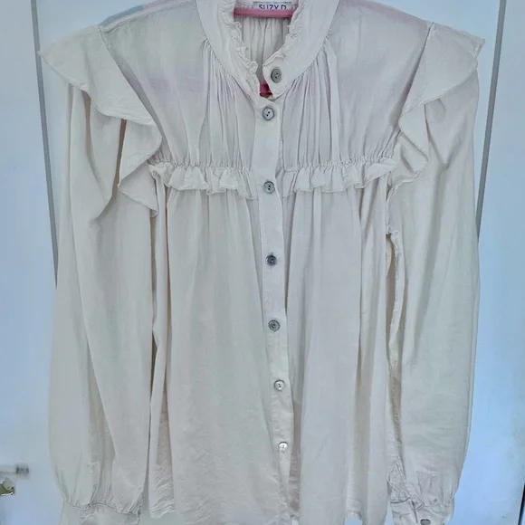 Suzy D Cream Ruffled Button-Up Blouse - Picture 2 of 3